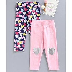 Babyhug Full Length Leggings Heart Print Pack of 2 - Navy Blue Pink