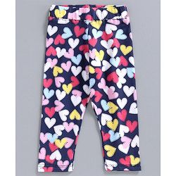 Babyhug Full Length Leggings Heart Print Pack of 2 - Navy Blue Pink