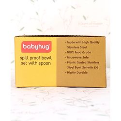 Babyhug Stainless Steel Spill Proof Bowl Set Of 2 With Spoon (Colour May Vary)