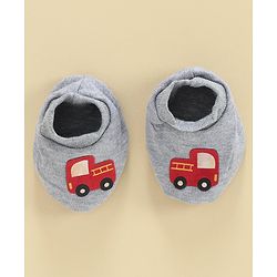 Babyhug 100% Cotton Mitten & Booties Set Vehicle Print - White Grey