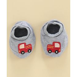 Babyhug 100% Cotton Mitten & Booties Set Vehicle Print - White Grey