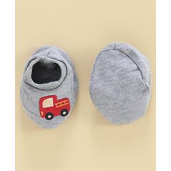 Babyhug 100% Cotton Mitten & Booties Set Vehicle Print - White Grey