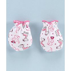 Babyhug 100% Cotton Solid & Printed Mittens Pack of 3 - White Pink