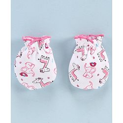 Babyhug 100% Cotton Solid & Printed Mittens Pack of 3 - White Pink