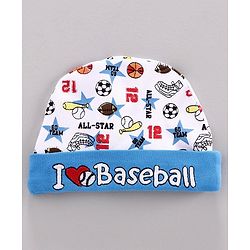 Babyhug 100% Cotton Cap Baseball Print Blue White -  Diameter 10 cm