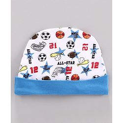 Babyhug 100% Cotton Cap Baseball Print Blue White -  Diameter 10 cm