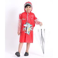 Babyhug Full Sleeves Hooded Raincoat With School Bag Provision  - Red