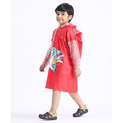 Babyhug Full Sleeves Hooded Raincoat With School Bag Provision  - Red