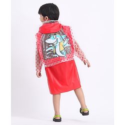 Babyhug Full Sleeves Hooded Raincoat With School Bag Provision  - Red