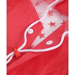 Babyhug Full Sleeves Hooded Raincoat With School Bag Provision  - Red