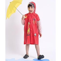 Babyhug Full Sleeves Raincoat Animal Print - Red