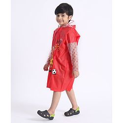 Babyhug Full Sleeves Raincoat Animal Print - Red