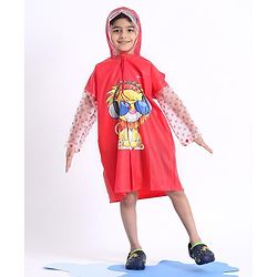 Babyhug Full Sleeves Raincoat Animal Print - Red