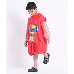 Babyhug Full Sleeves Raincoat Animal Print - Red