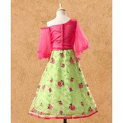 Babyhug Embroidered Full Sleeves Choli & Lehenga Set with Net Dupatta - Pink Green