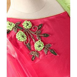 Babyhug Embroidered Full Sleeves Choli & Lehenga Set with Net Dupatta - Pink Green