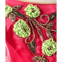 Babyhug Embroidered Full Sleeves Choli & Lehenga Set with Net Dupatta - Pink Green