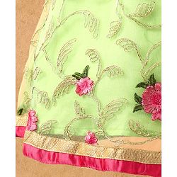 Babyhug Embroidered Full Sleeves Choli & Lehenga Set with Net Dupatta - Pink Green