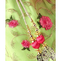 Babyhug Embroidered Full Sleeves Choli & Lehenga Set with Net Dupatta - Pink Green