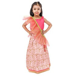 Babyhug Embroidered Ghagra and Sleeveless Choli Set with Net Dupatta - Pink