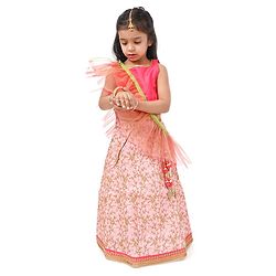 Babyhug Embroidered Ghagra and Sleeveless Choli Set with Net Dupatta - Pink