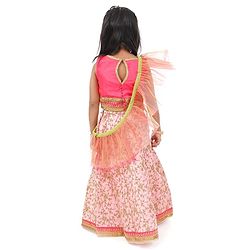 Babyhug Embroidered Ghagra and Sleeveless Choli Set with Net Dupatta - Pink