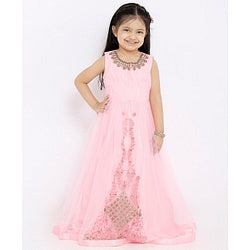 Babyhug Sleeveless Full Length Embroidered Gown - Pink