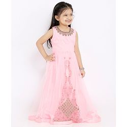 Babyhug Sleeveless Full Length Embroidered Gown - Pink