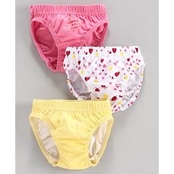 Babyhug 100% Cotton Printed Panties Pack of 3 - Pink White Yellow