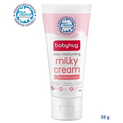 Babyhug Milk Protein Formula Daily Full Body and Face Moisturizing Milky Cream Ideal for Newborn Baby'S Delicate Skin - 50 g
