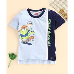 Babyhug Half Sleeves Tee Monster Print - Blue