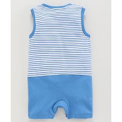 Babyhug 100% Cotton Sleeveless Striped Romper Submarine Patch - Blue