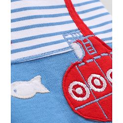 Babyhug 100% Cotton Sleeveless Striped Romper Submarine Patch - Blue