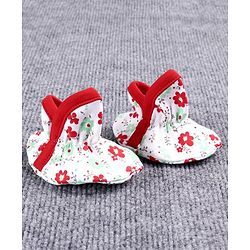 Babyhug 100% Cotton Booties Floral Print - White Red