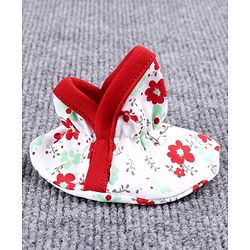 Babyhug 100% Cotton Booties Floral Print - White Red