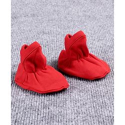 Babyhug 100% Cotton Booties Floral Print - White Red