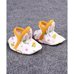 Babyhug 100% Cotton Booties Bird Print Pack of 2 - White Yellow