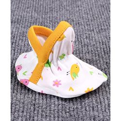 Babyhug 100% Cotton Booties Bird Print Pack of 2 - White Yellow