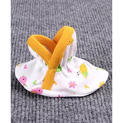 Babyhug 100% Cotton Booties Bird Print Pack of 2 - White Yellow