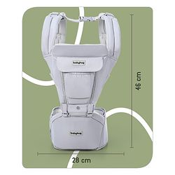 Babyhug Cherish 5-in-1 Hip Seat Baby Carrier:  Ergonomic design with padded straps, Breathable fabric, Foldable head support, storage pockets, and 5 carrying positions for babies up to 15 kg-Grey