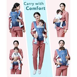 Babyhug Cherish 5-in-1 Hip Seat Baby Carrier:  Ergonomic design with padded straps, Breathable fabric, Foldable head support, storage pockets, and 5 carrying positions for babies up to 15 kg-Grey