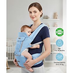 Babyhug Cherish 5-in-1 Hip Seat Baby Carrier:  Ergonomic design with padded straps, Breathable fabric, Foldable head support, storage pockets, and 5 carrying positions for babies up to 15 kg-Grey