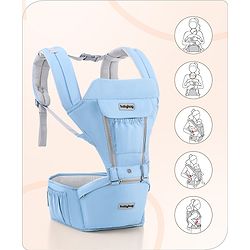 Babyhug Cherish 5-in-1 Hip Seat Baby Carrier:  Ergonomic design with padded straps, Breathable fabric, Foldable head support, storage pockets, and 5 carrying positions for babies up to 15 kg-Grey