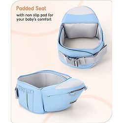 Babyhug Cherish 5-in-1 Hip Seat Baby Carrier:  Ergonomic design with padded straps, Breathable fabric, Foldable head support, storage pockets, and 5 carrying positions for babies up to 15 kg-Grey