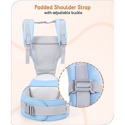 Babyhug Cherish 5-in-1 Hip Seat Baby Carrier:  Ergonomic design with padded straps, Breathable fabric, Foldable head support, storage pockets, and 5 carrying positions for babies up to 15 kg-Grey