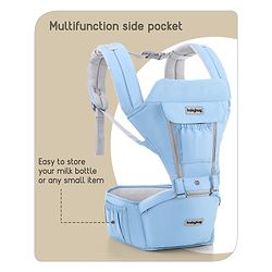 Babyhug Cherish 5-in-1 Hip Seat Baby Carrier:  Ergonomic design with padded straps, Breathable fabric, Foldable head support, storage pockets, and 5 carrying positions for babies up to 15 kg-Grey