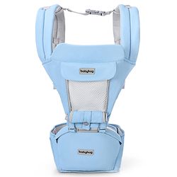 Babyhug Cherish 5-in-1 Hip Seat Baby Carrier:  Ergonomic design with padded straps, Breathable fabric, Foldable head support, storage pockets, and 5 carrying positions for babies up to 15 kg-Grey