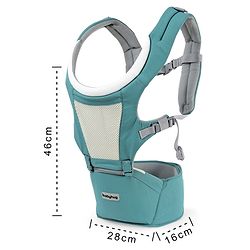 Babyhug Adore 5-in-1 Hip Seat Baby Carrier: Ergonomic, Breathable fabric, Padded straps, Foldable headrest, Secure waist belt, 5 carry positions, and storage pockets for babies up to 15 kg-Green