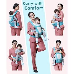 Babyhug Adore 5-in-1 Hip Seat Baby Carrier: Ergonomic, Breathable fabric, Padded straps, Foldable headrest, Secure waist belt, 5 carry positions, and storage pockets for babies up to 15 kg-Green