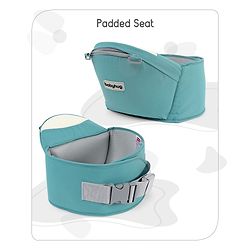 Babyhug Adore 5-in-1 Hip Seat Baby Carrier: Ergonomic, Breathable fabric, Padded straps, Foldable headrest, Secure waist belt, 5 carry positions, and storage pockets for babies up to 15 kg-Green
